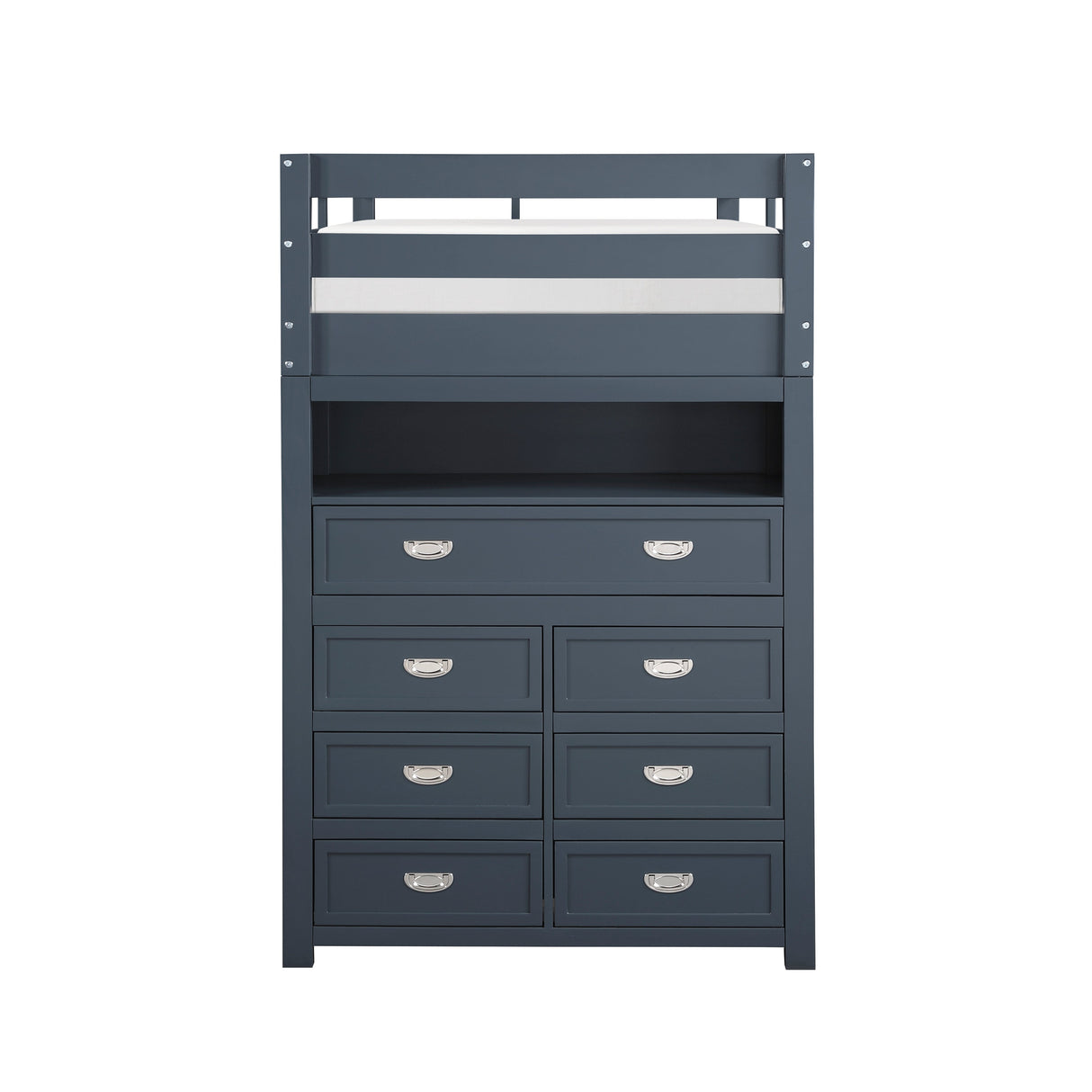 Sloane Navy Blue Twin/Full Loft Bunk Bed with Chest and Hidden Desk by Homelegance at Eve Furniture