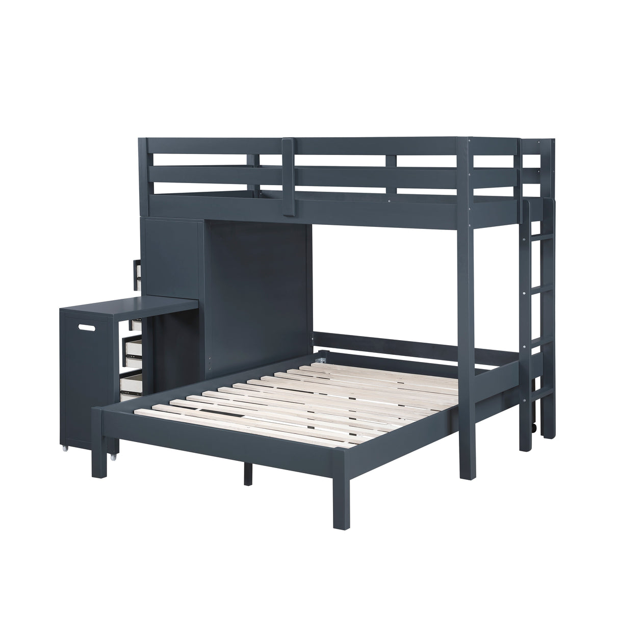 Sloane Navy Blue Twin/Full Loft Bunk Bed with Chest and Hidden Desk by Homelegance at Eve Furniture