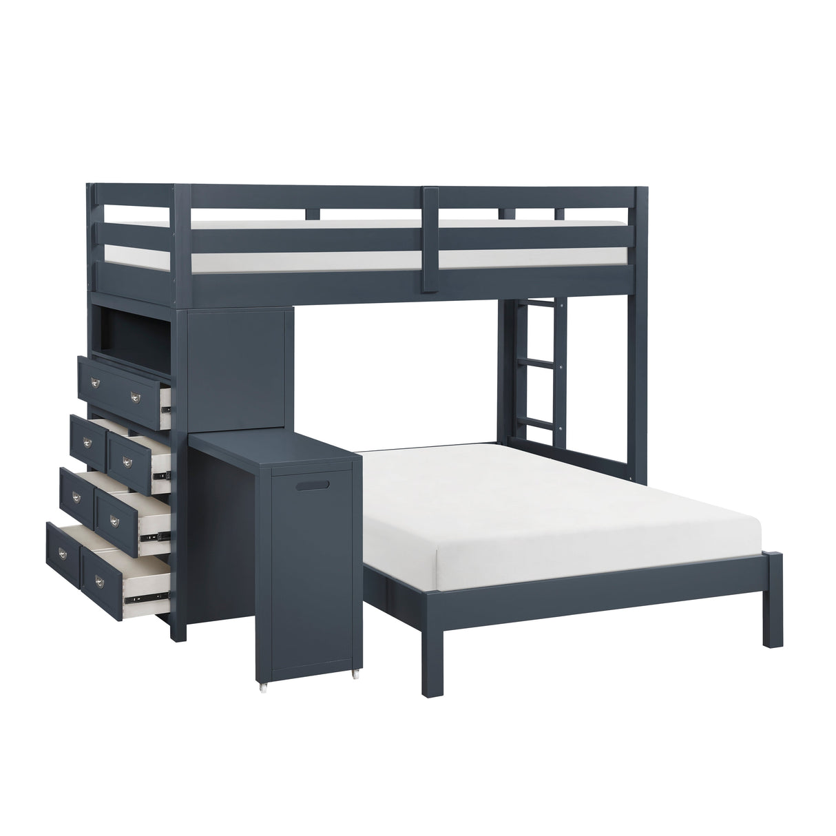 Sloane Navy Blue Twin/Full Loft Bunk Bed with Chest and Hidden Desk by Homelegance at Eve Furniture