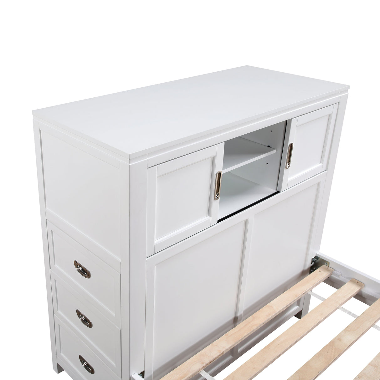 Sloane White Full Bookcase Bed with Hidden Desk, Stool and Storage Bench