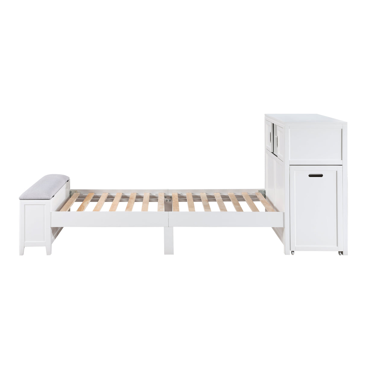 Sloane White Twin Bookcase Bed with Hidden Desk, Stool and Storage Bench