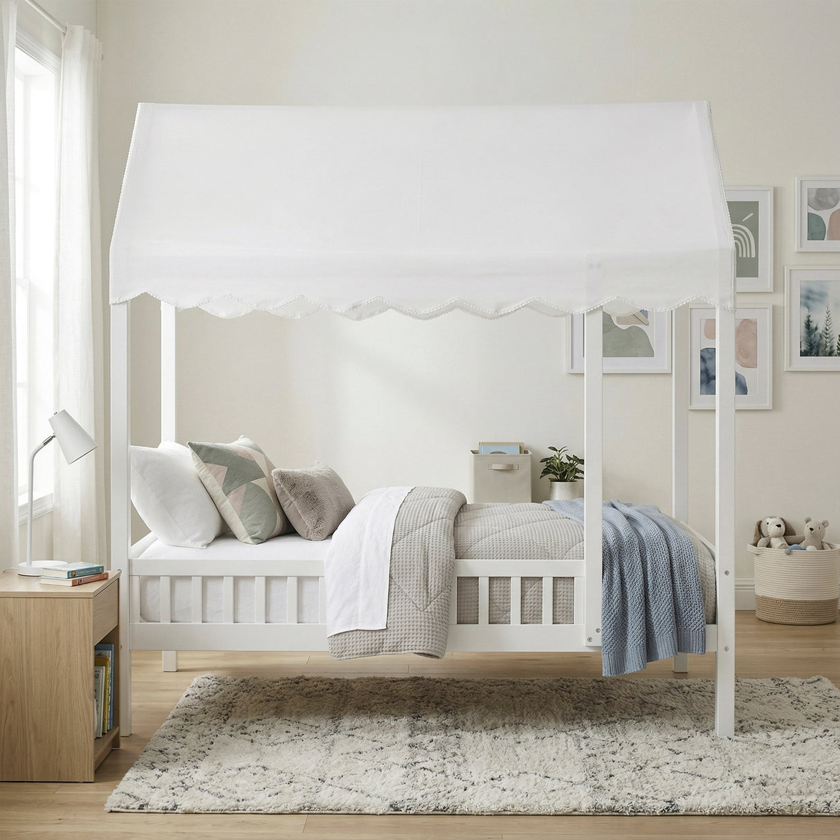 Sloane White Twin Canopy Platform Bed