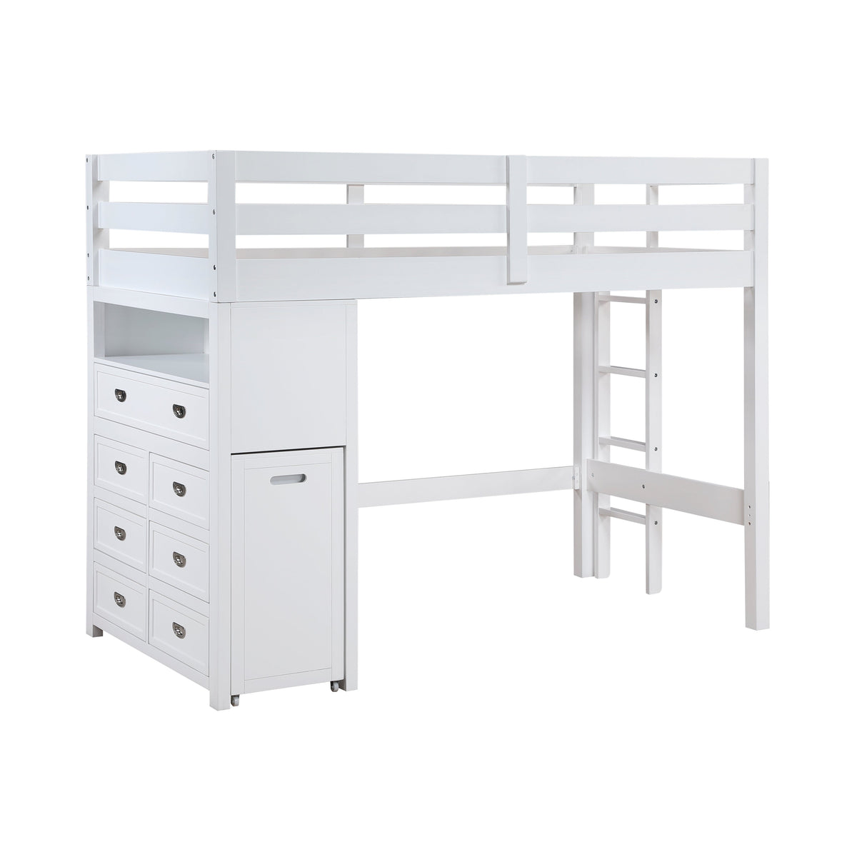 Sloane White Twin/Full Loft Bunk Bed with Chest and Hidden Desk