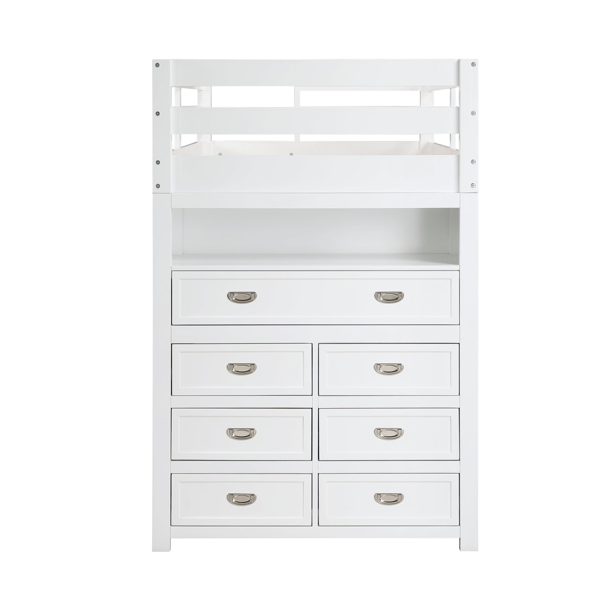 Sloane White Twin/Full Loft Bunk Bed with Chest and Hidden Desk