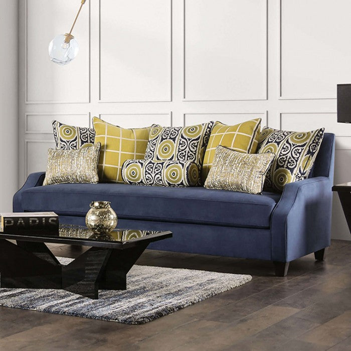 West Brompton Navy/Yellow Sofa by Furniture of America at Eve Furniture