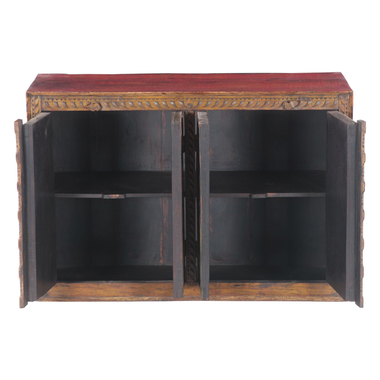 Small Hand Carved Wood Four Door Cabinet with Brass Fittings by Home Trends & Design at Eve Furniture