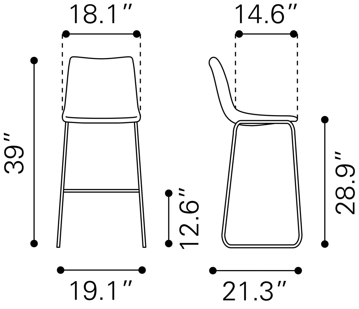 Smart Vintage Espresso Barstool (Set of 2) by Zuomod at Eve Furniture