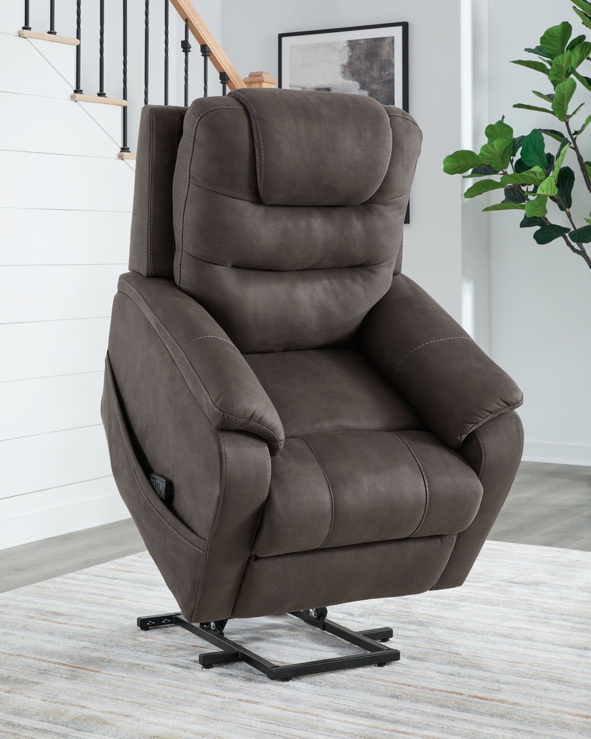Snowfield Gunmetal Power Lift Recliner by Ashley at Eve Furniture
