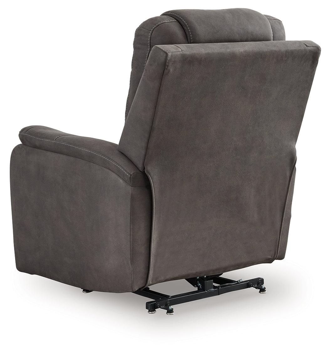 Snowfield Gunmetal Power Lift Recliner by Ashley at Eve Furniture
