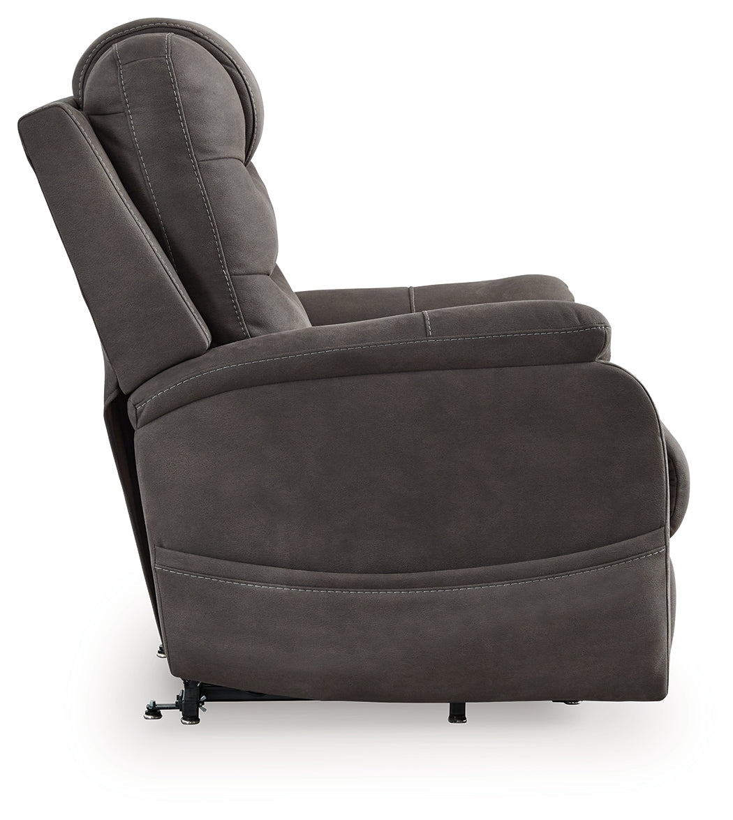 Snowfield Gunmetal Power Lift Recliner by Ashley at Eve Furniture