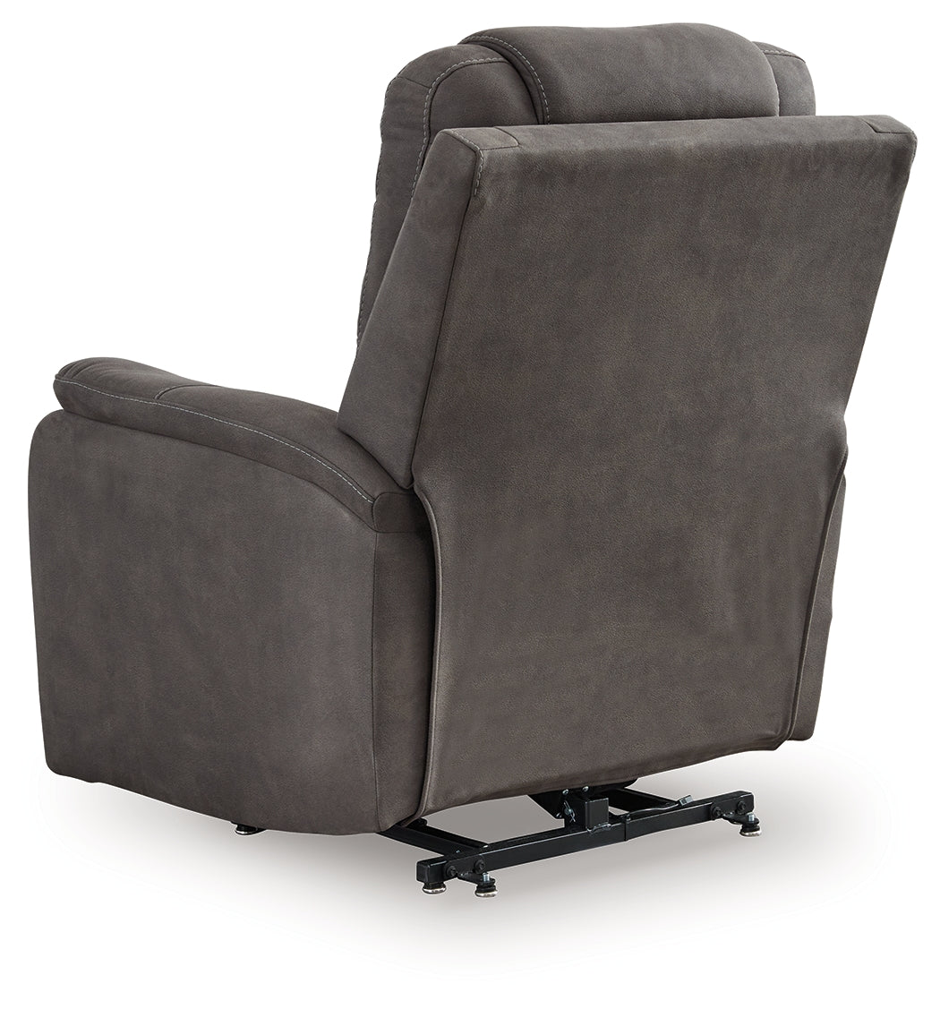Snowfield Gunmetal Power Lift Recliner by Ashley at Eve Furniture