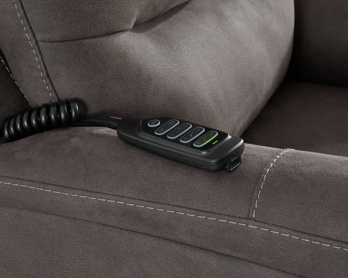 Snowfield Gunmetal Power Lift Recliner by Ashley at Eve Furniture