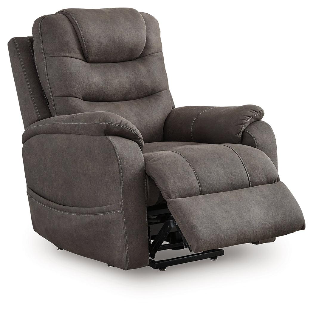 Snowfield Gunmetal Power Lift Recliner by Ashley at Eve Furniture