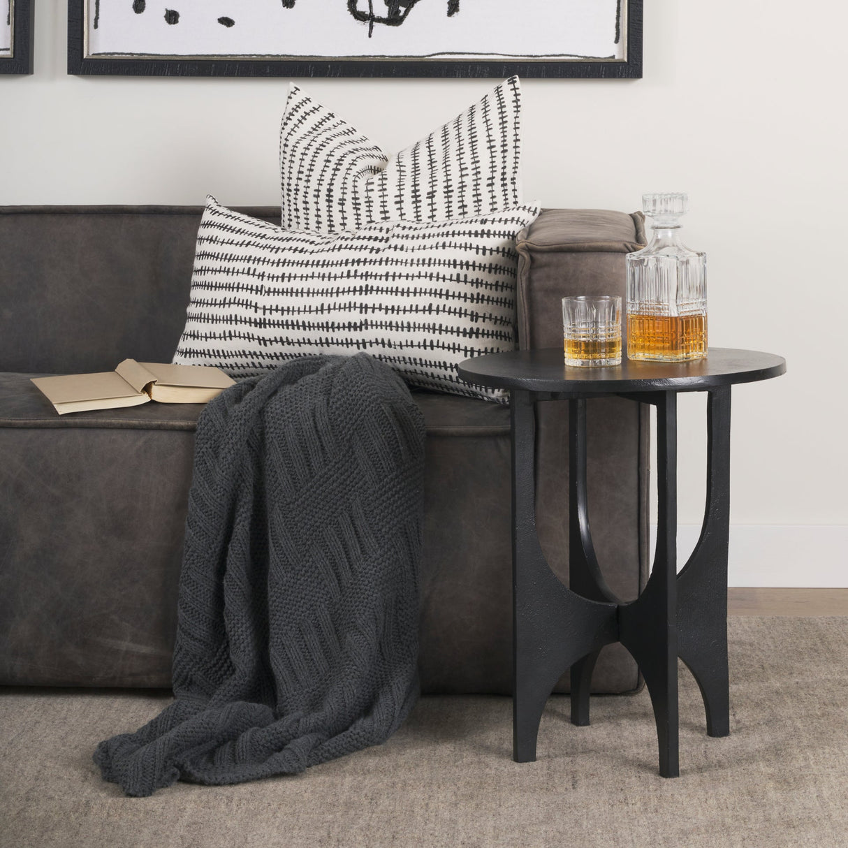 Sobi Textured Matte Black Round Metal Accent Table by Mercana at Eve Furniture