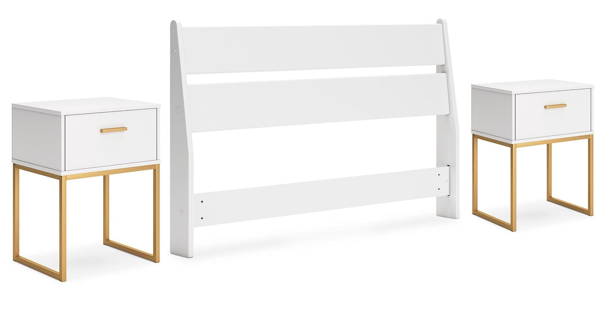 Socalle Queen Panel Headboard with 2 Nightstands in Two-tone by Ashley at Eve Furniture