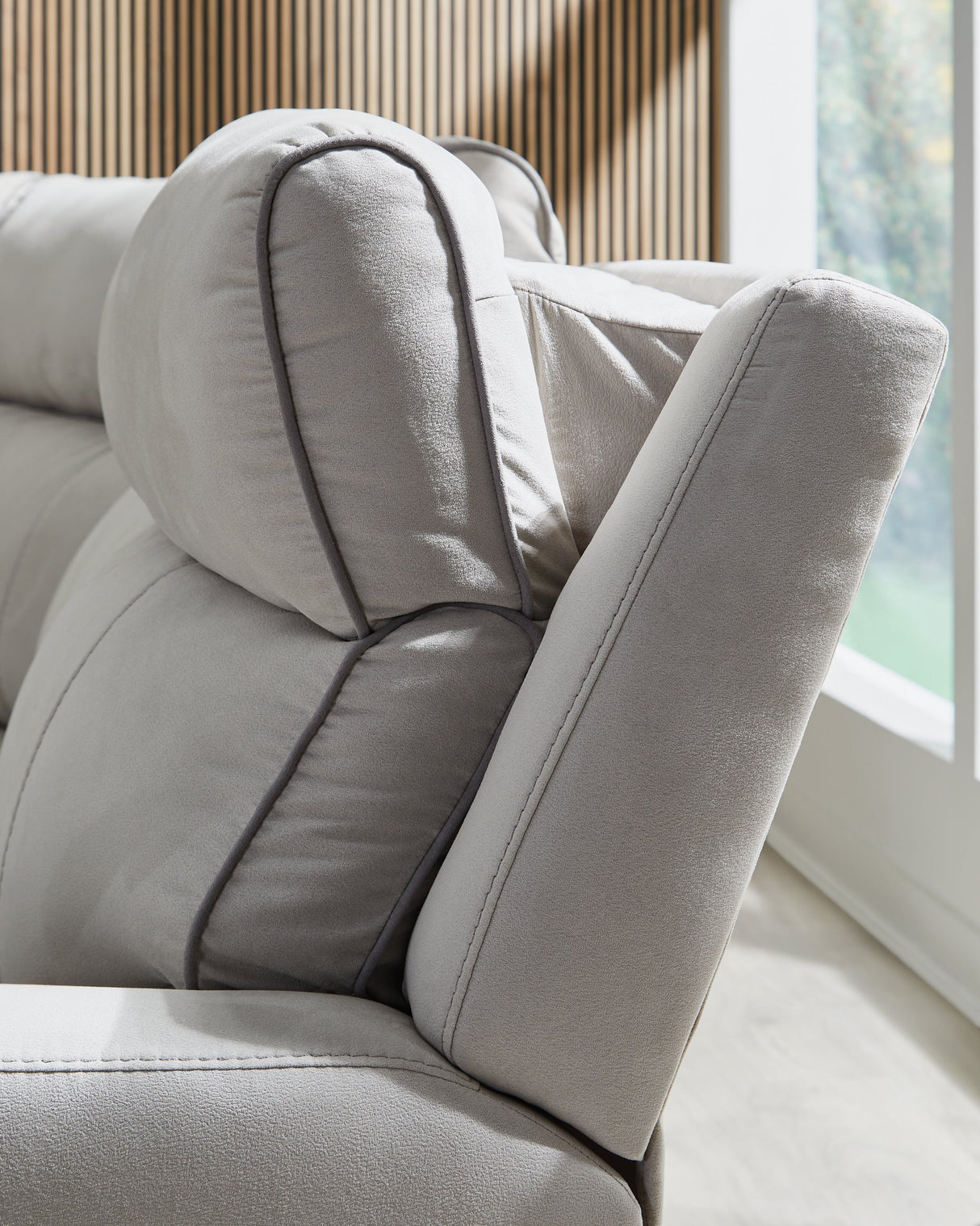 Social Pointe Pearl/Ash 6-Piece Dual Power Reclining Sectional with Console by Ashley at Eve Furniture