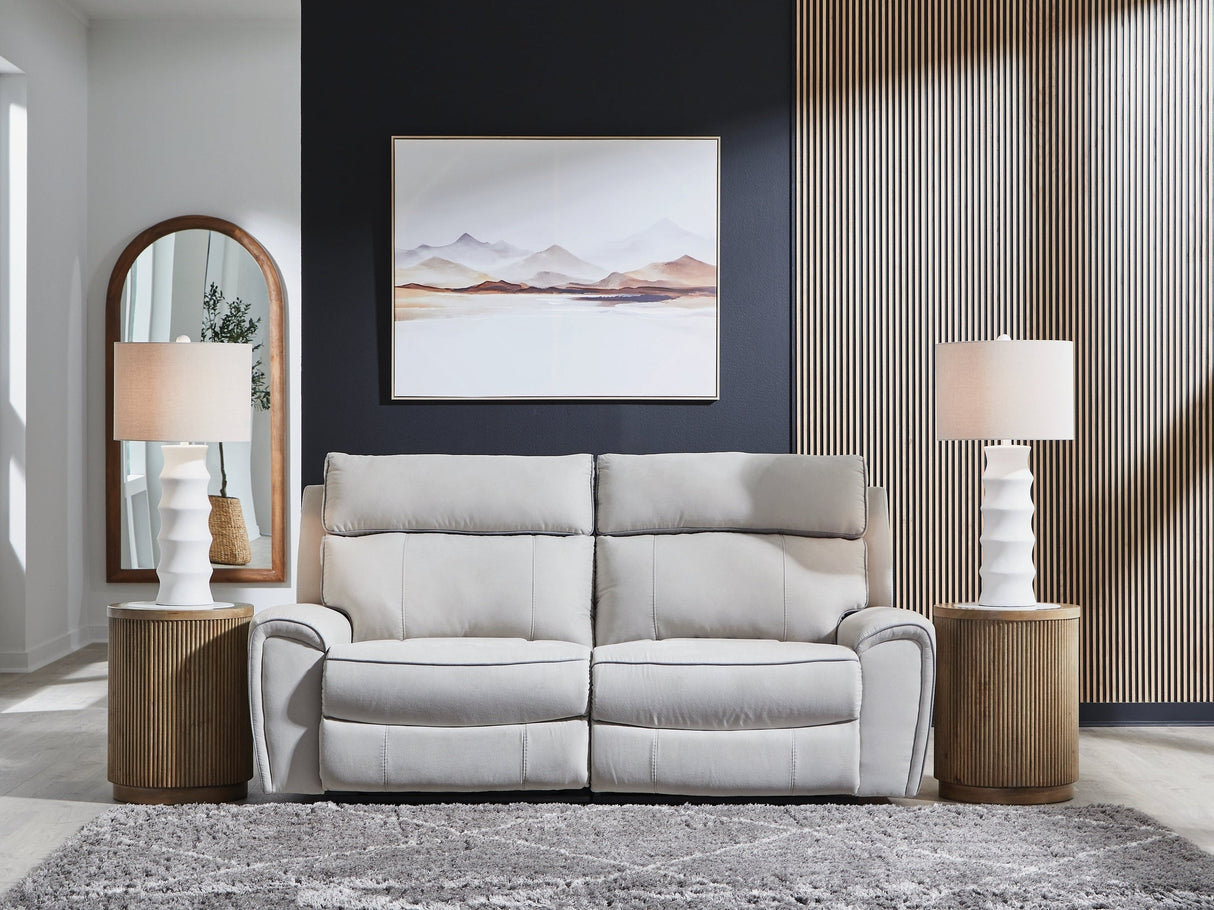 Social Pointe Pearl/Ash2-Piece Dual Power Reclining Modular Loveseat by Ashley at Eve Furniture