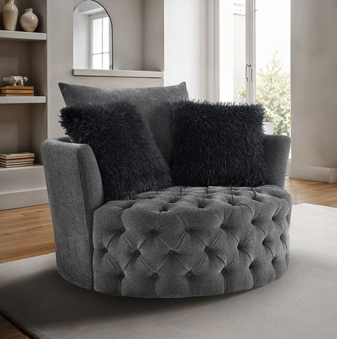Sofi Drak Gray Button Tufted Swivel Chair by Furniture of America at Eve Furniture