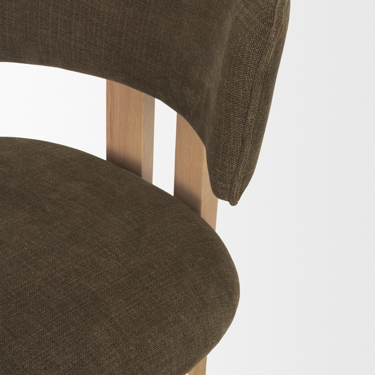 Soho Curved Open Back Brown Fabric w/ Light Brown Tripod Frame Dining Chair by Mercana at Eve Furniture