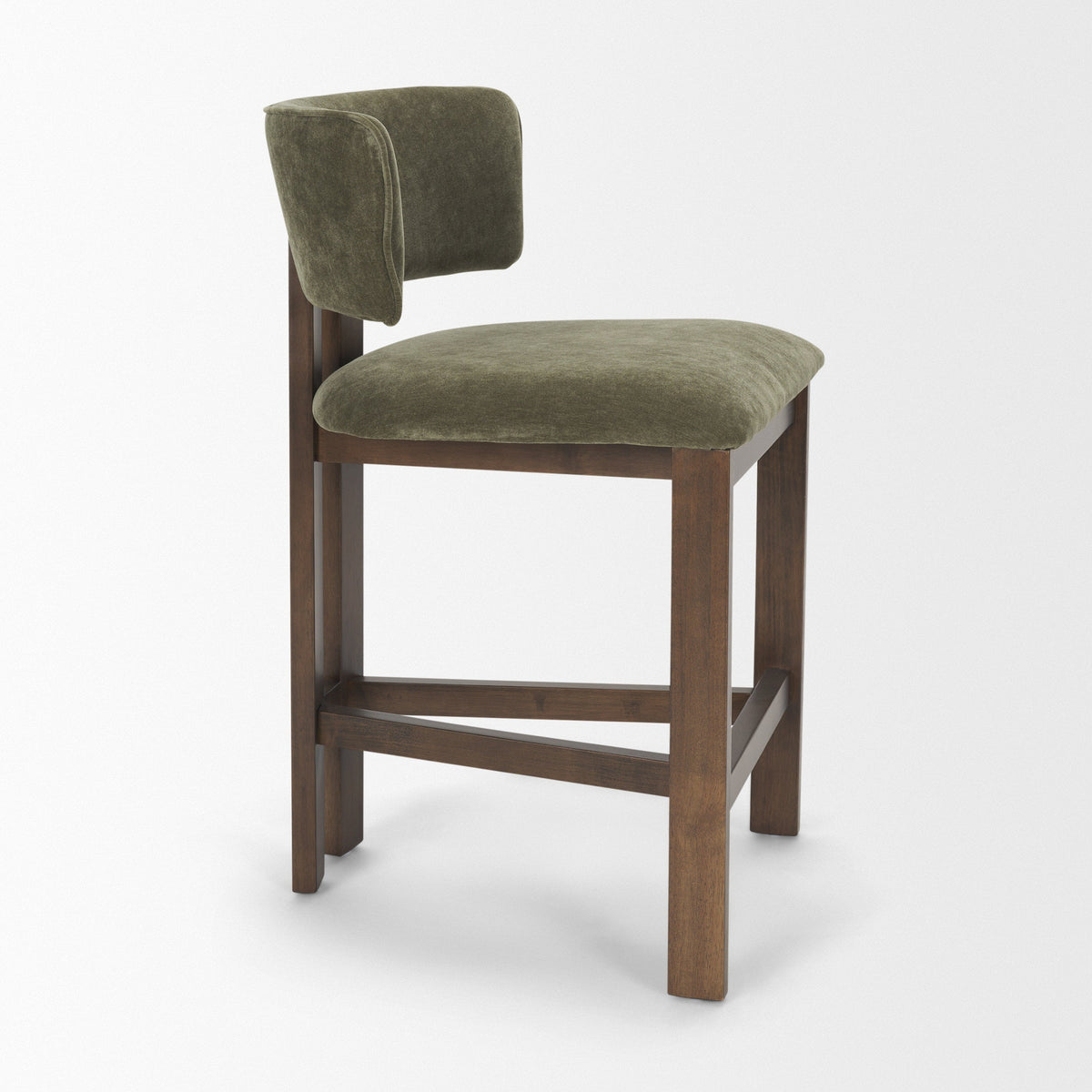 Soho Open Back 35.3in Seat Counter Stool | Olive Fabric w/ Brown Wood by Mercana at Eve Furniture