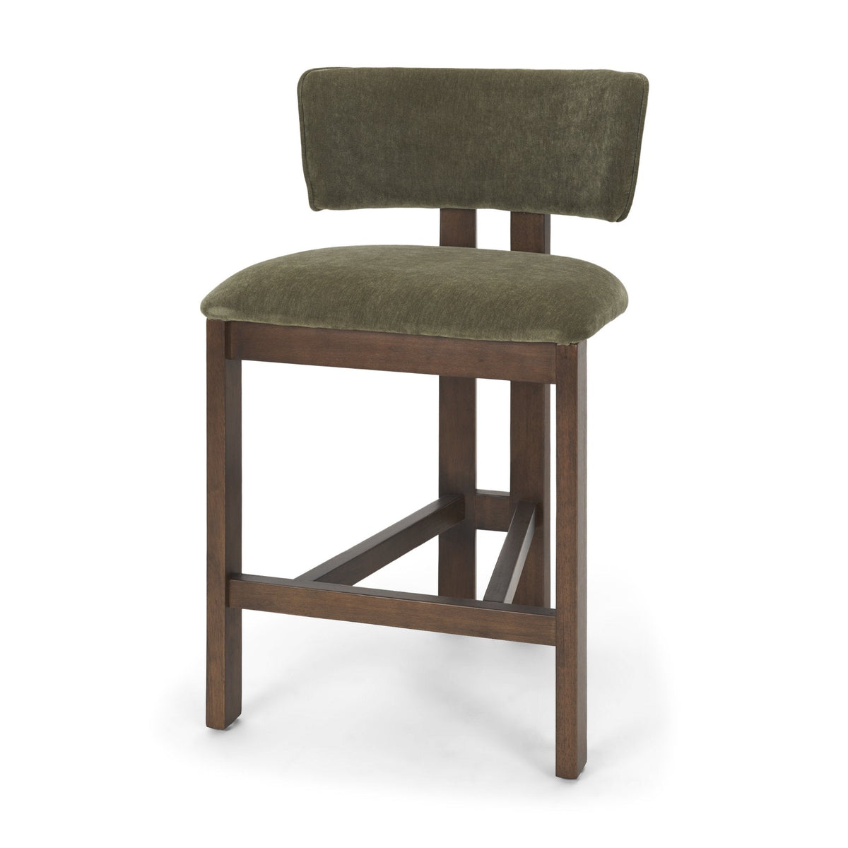 Soho Open Back 35.3in Seat Counter Stool | Olive Fabric w/ Brown Wood by Mercana at Eve Furniture