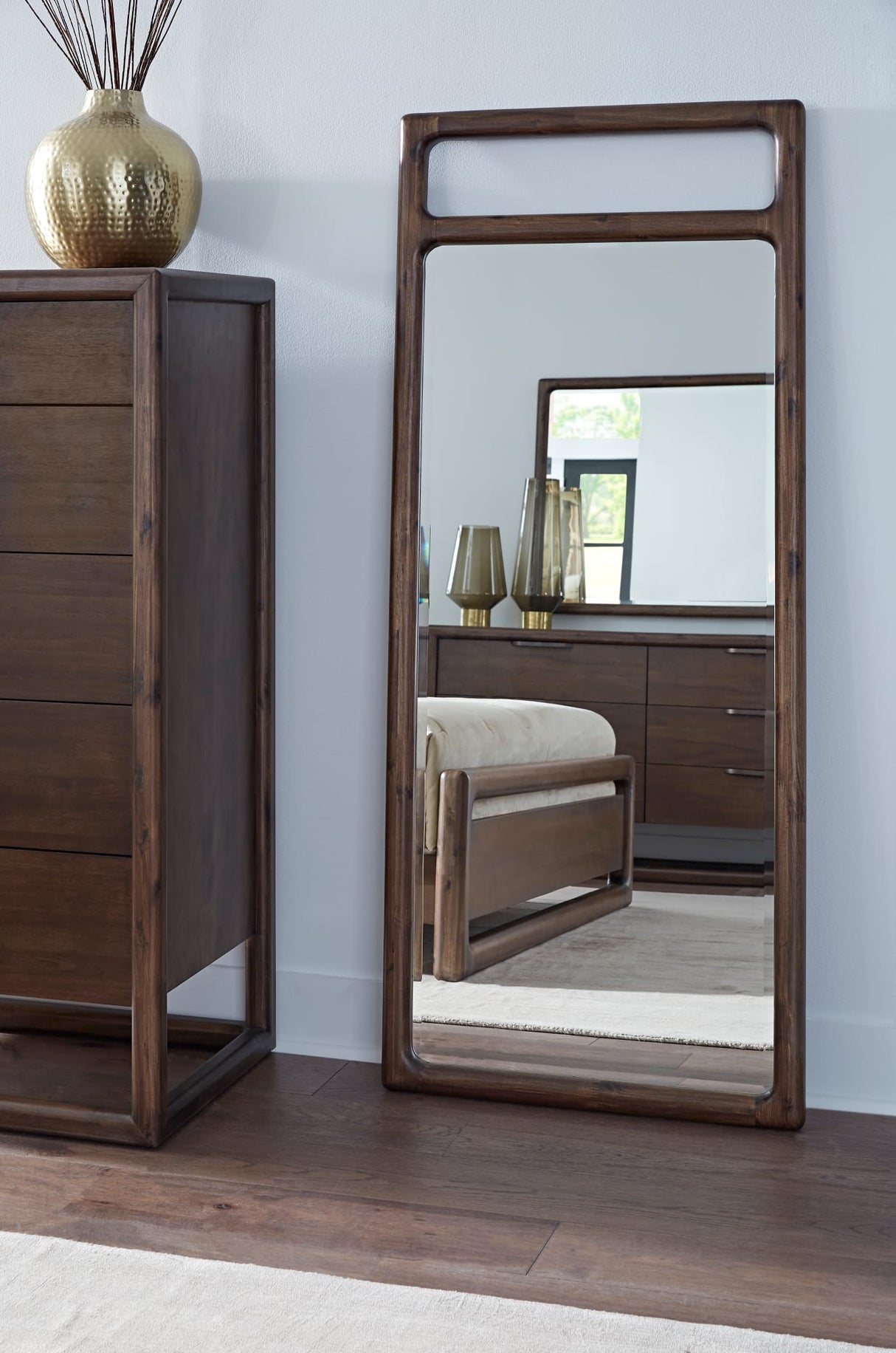 Sol Brown Spce Beveled Glass Floor Mirror by Modus Furniture at Eve Furniture