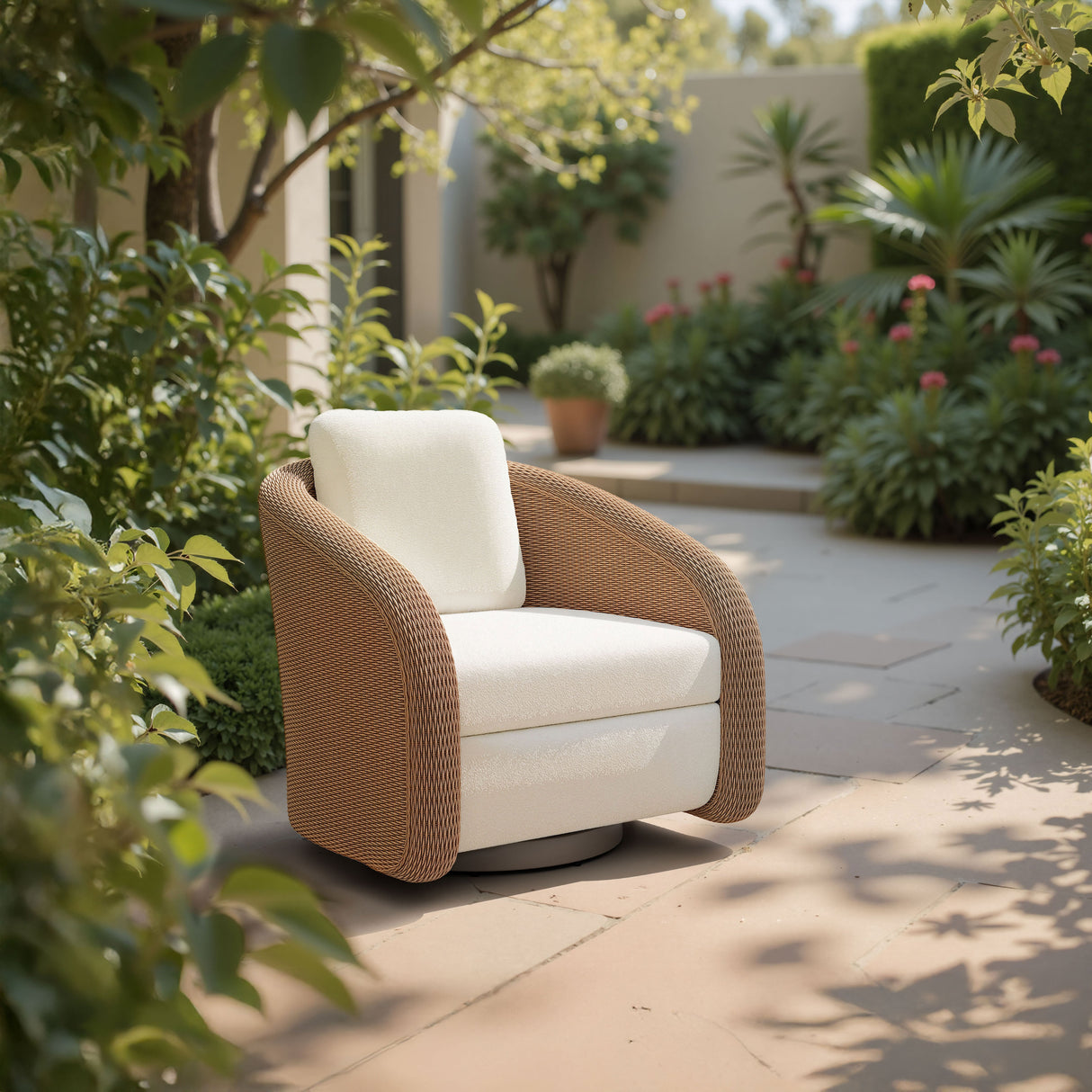 Solara Ivory Outdoor Swivel Chair by Zuomod at Eve Furniture