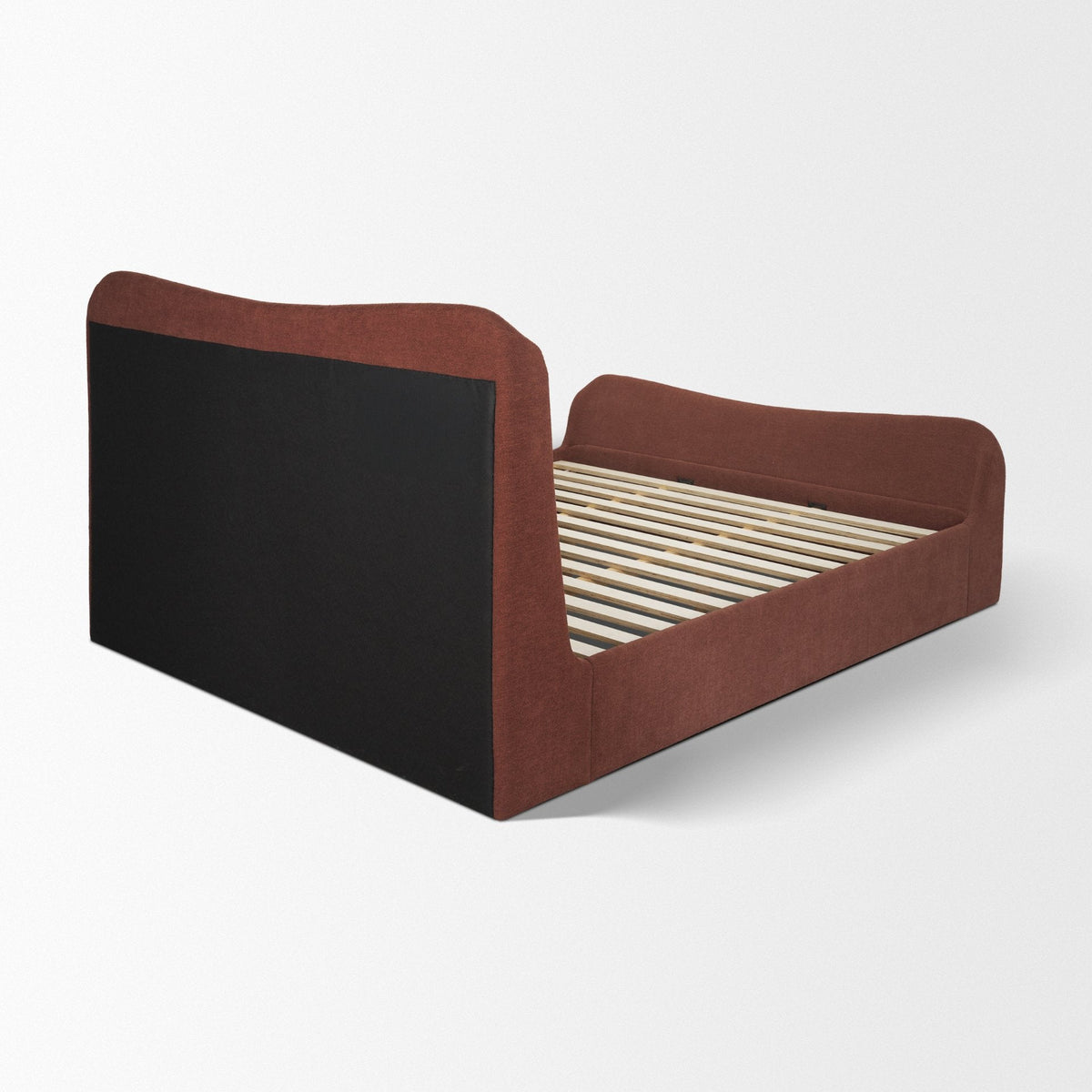 Solene Queen Upholstered Bedframe w/ Footbed | Curved Headboard | Burgundy Fabric by Mercana at Eve Furniture