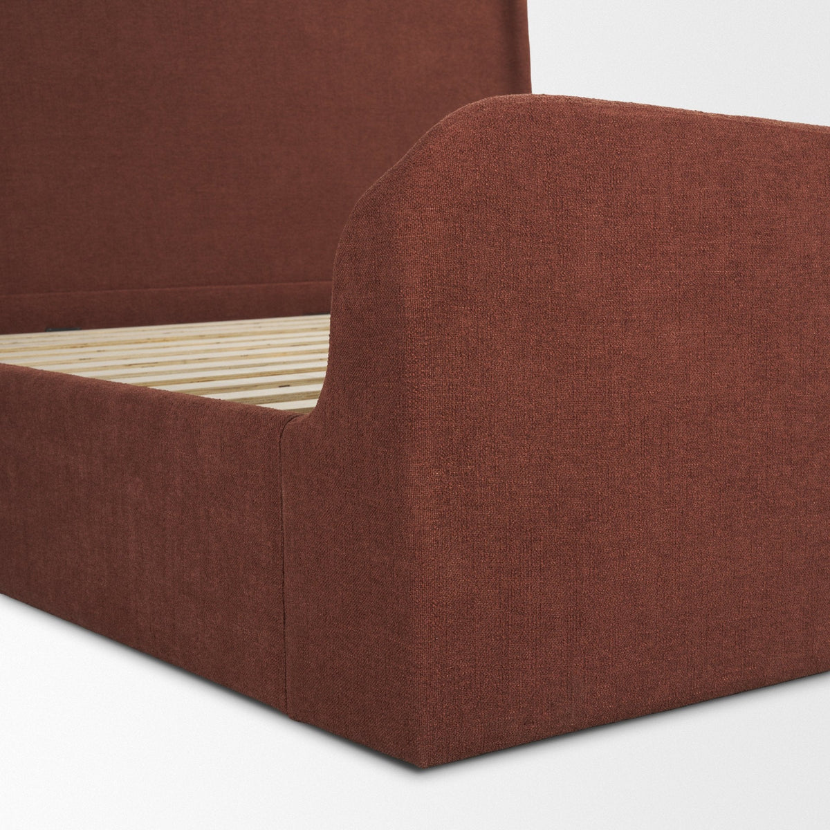 Solene Queen Upholstered Bedframe w/ Footbed | Curved Headboard | Burgundy Fabric by Mercana at Eve Furniture