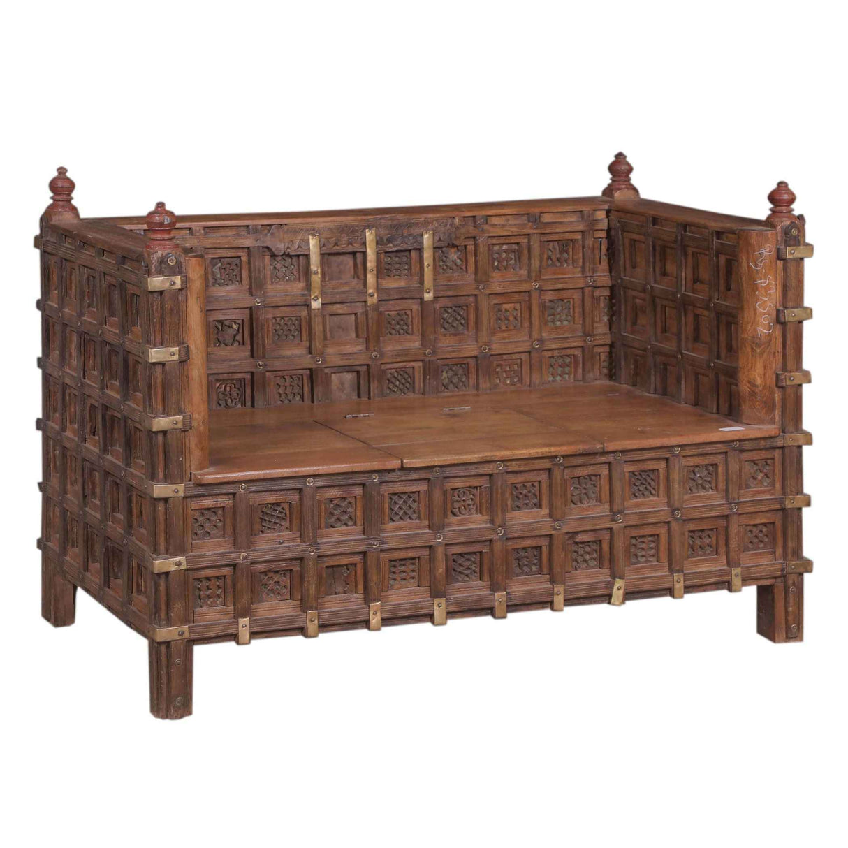 Solid Wood Bench with Ornate Hand Carved Detail