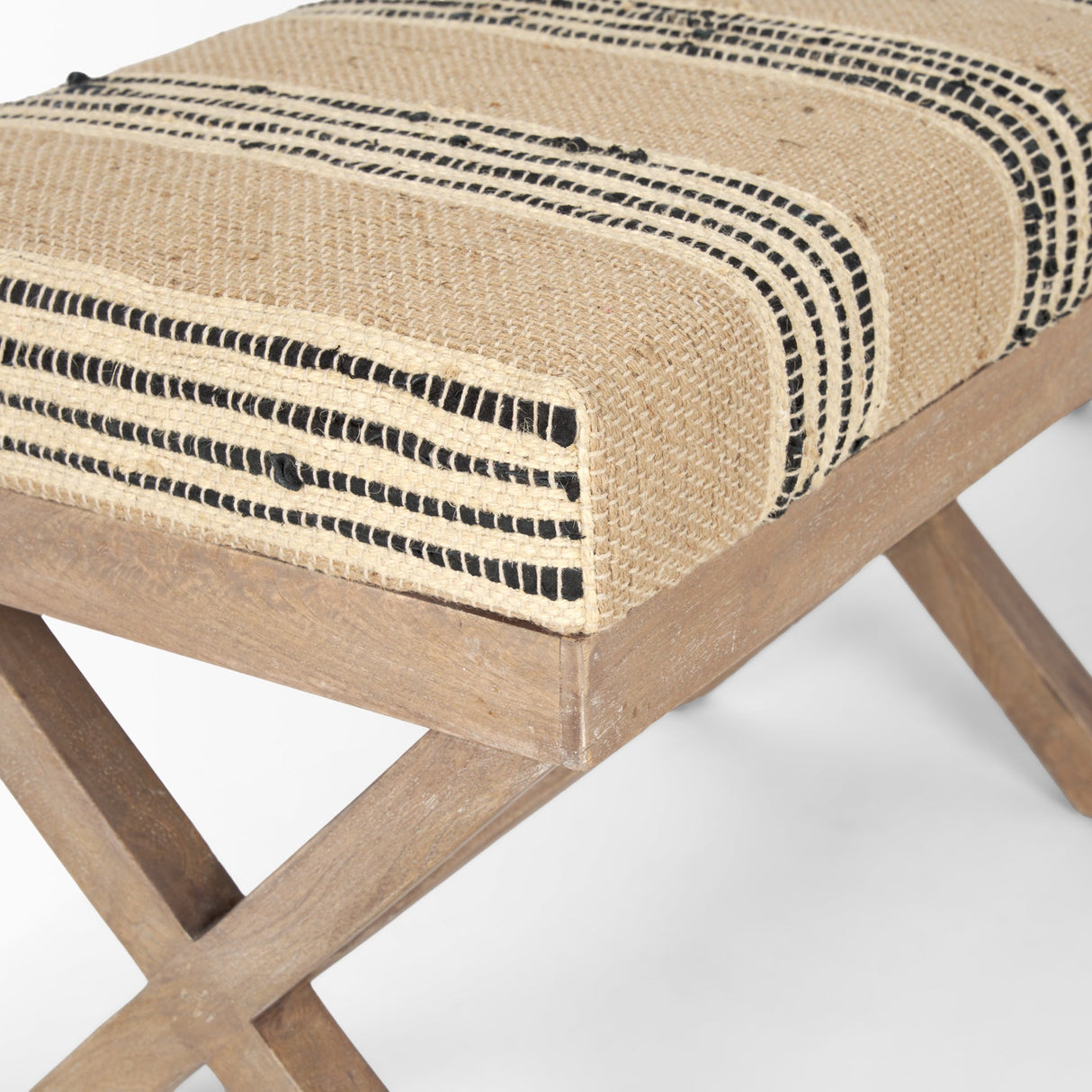 Solis 50L x 16W Brown Base Upholstered Beige/Black Stripe Seat Accent Bench by Mercana at Eve Furniture