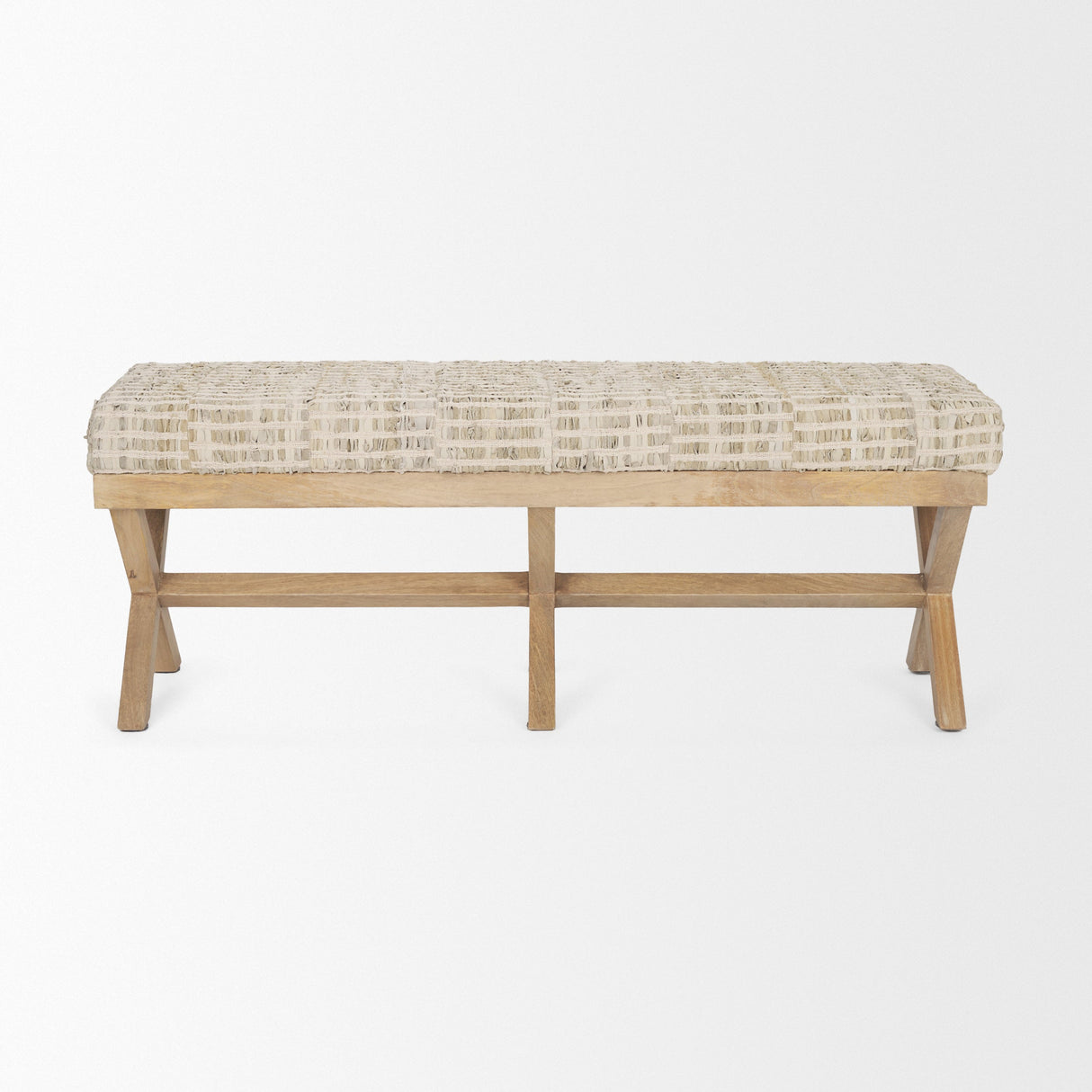 Solis II 50L x 16W Brown Base Beige Woven Leather Cushion Accent Bench by Mercana at Eve Furniture