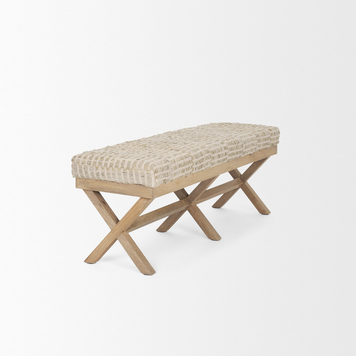 Solis II 50L x 16W Brown Base Beige Woven Leather Cushion Accent Bench by Mercana at Eve Furniture