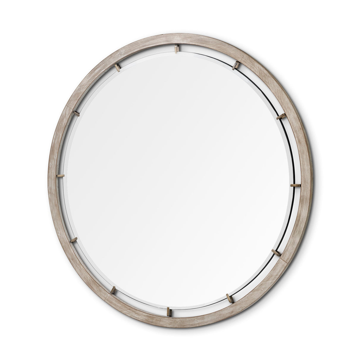 Sonance Round Brown Wood Frame Mirror by Mercana at Eve Furniture
