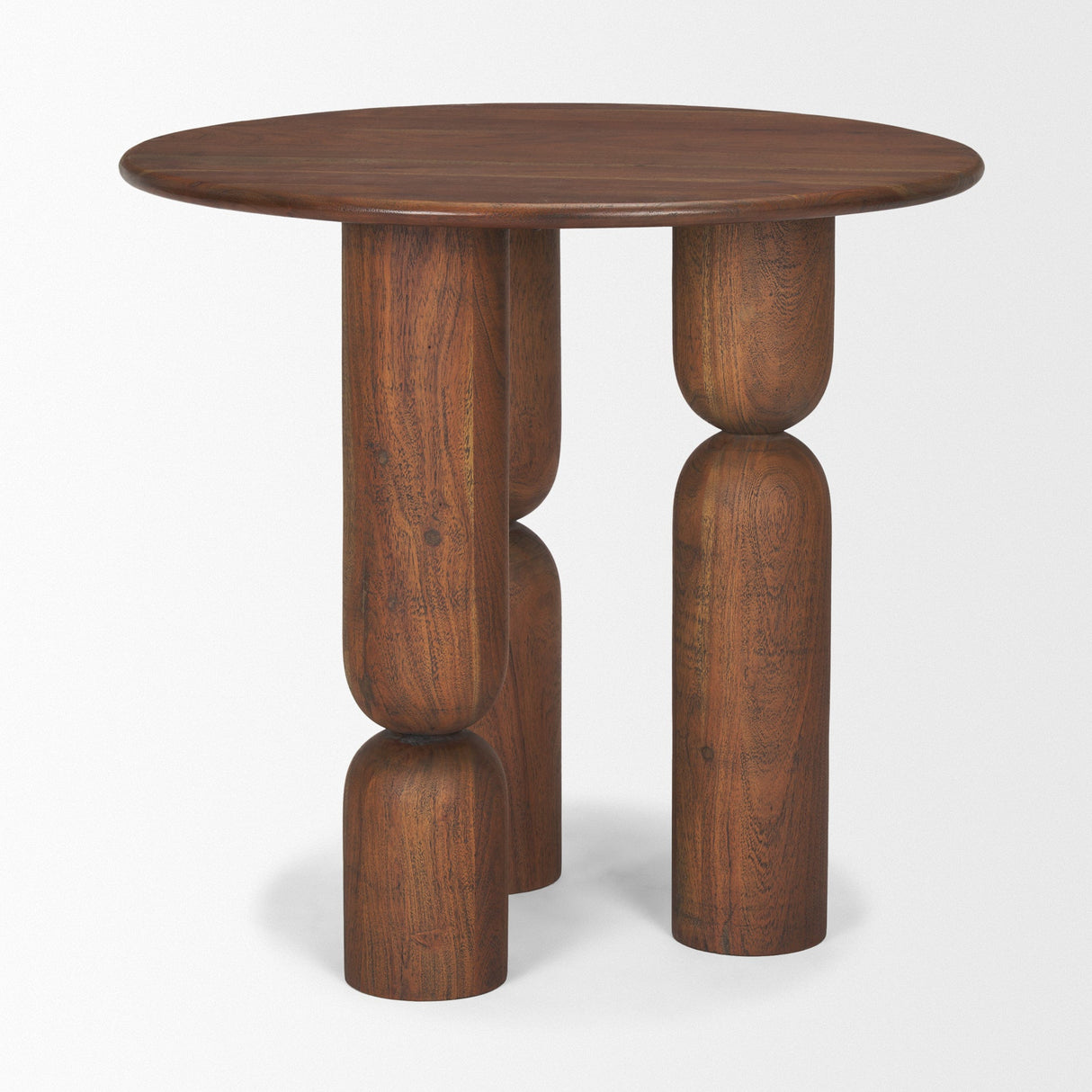 Sonel Pedestal Medium Dark Brown Acacia Wood Foyer Table by Mercana at Eve Furniture