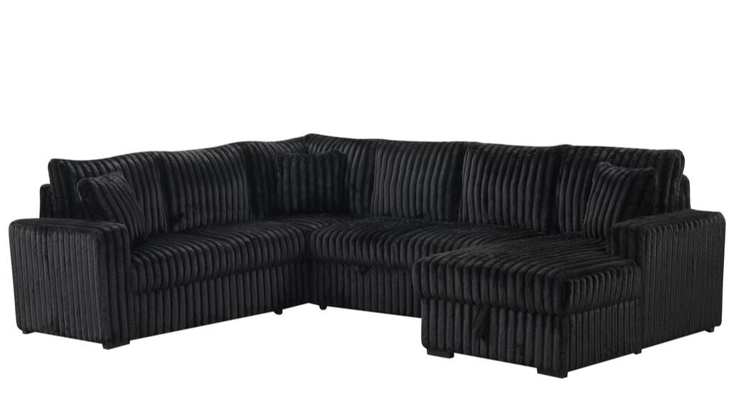 Sonic Black Fabric Sectional With Pull-Out Bed by Happy Homes at Eve Furniture
