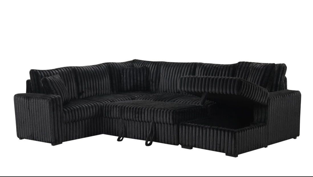 Sonic Black Fabric Sectional With Pull-Out Bed by Happy Homes at Eve Furniture