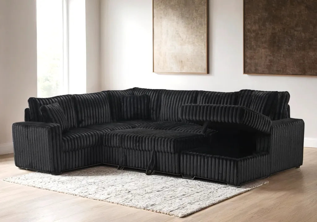 Sonic Black Fabric Sectional With Pull-Out Bed by Happy Homes at Eve Furniture
