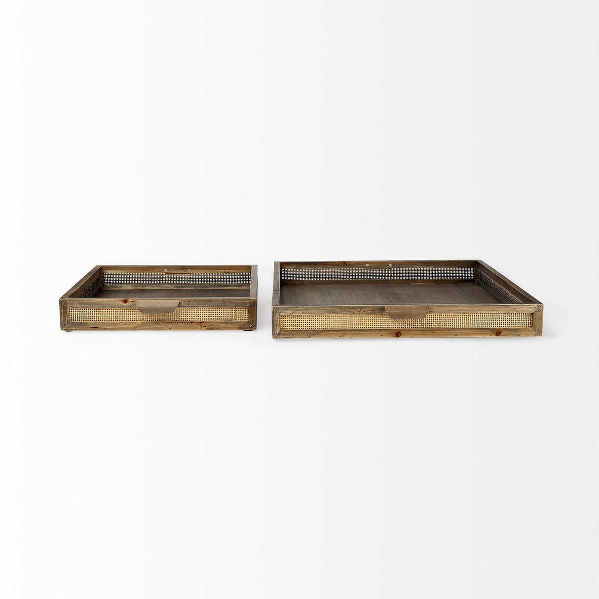 Sonny 23.6L x 23.6W x 2.0H Set of Two Brown Wood and Wicker Square Trays by Mercana at Eve Furniture