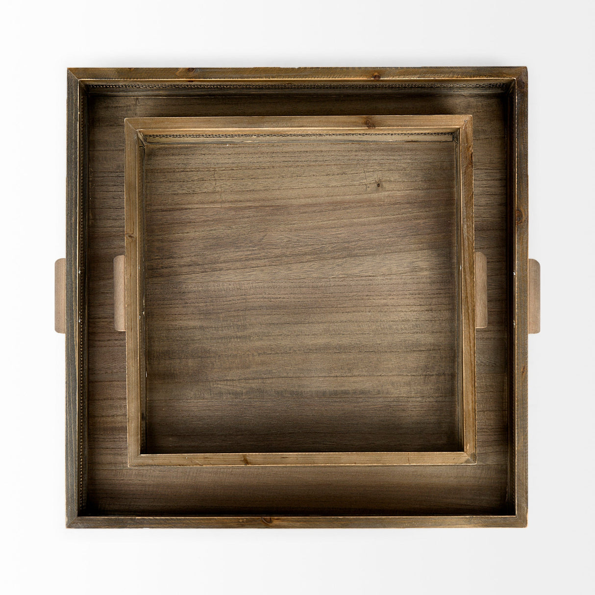 Sonny 23.6L x 23.6W x 2.0H Set of Two Brown Wood and Wicker Square Trays by Mercana at Eve Furniture