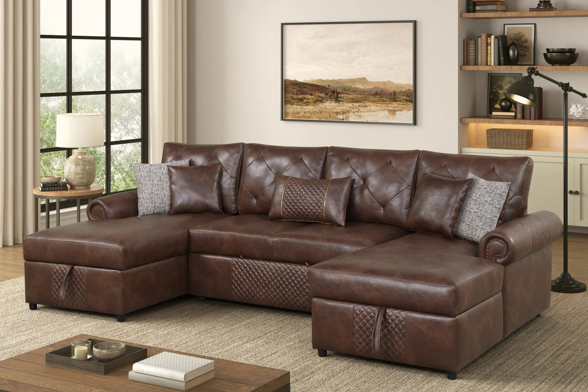Sonoma Brown Double Storage Chaise Sectional (w/ Pull-Out Bed) by Happy Homes at Eve Furniture