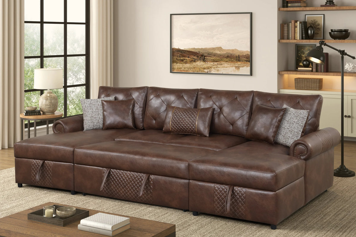 Sonoma Brown Double Storage Chaise Sectional (w/ Pull-Out Bed) by Happy Homes at Eve Furniture