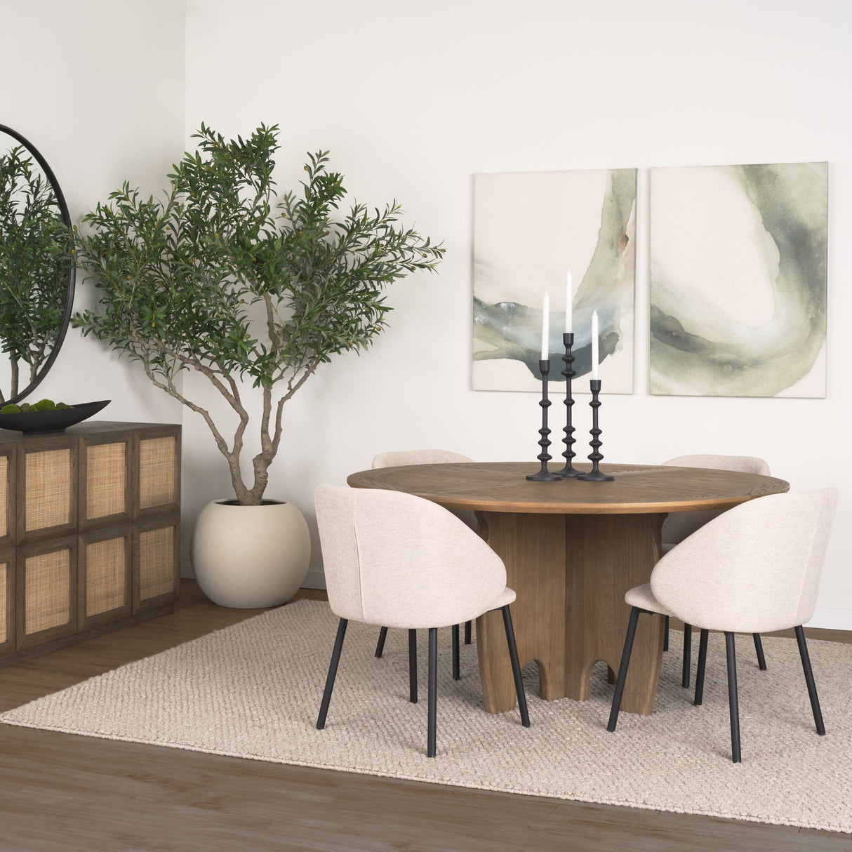 Sonomi Brown Solid Rubber Wood w/ Round Oak Tabletop Dining Table by Mercana at Eve Furniture