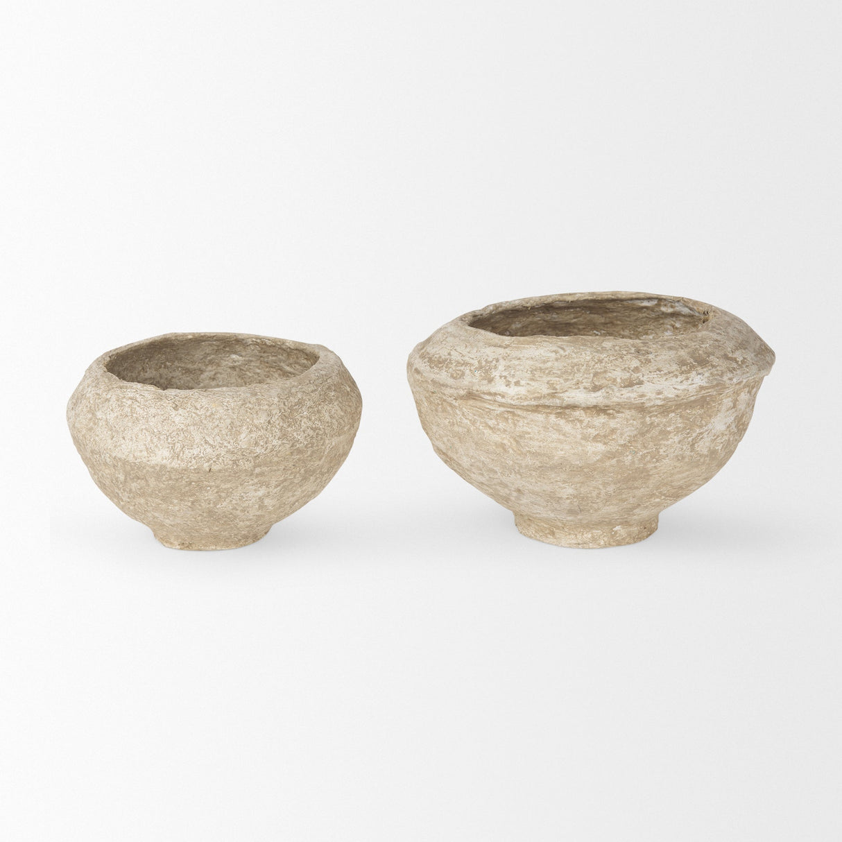Sonu Set of 2 Beige Paper Mache Half-Pot Bowls by Mercana at Eve Furniture