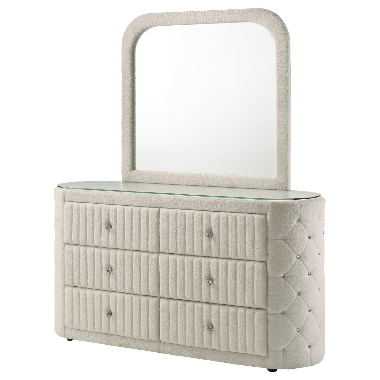Sonya Ivory 6-Drawer Upholstered Bedroom Dresser with Mirror by Coaster at Eve Furniture