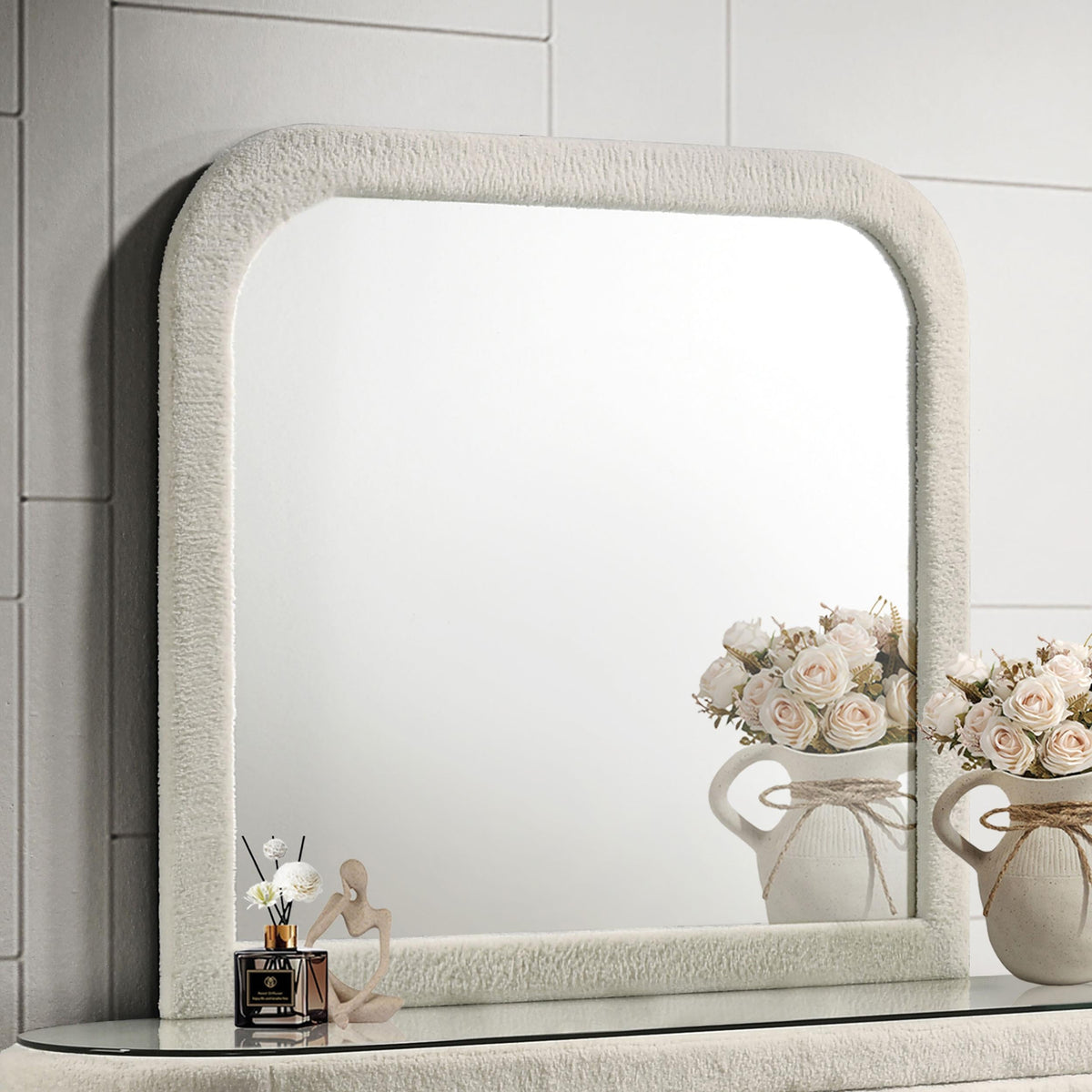 Sonya Ivory Upholstered Bedroom Dresser Mirror