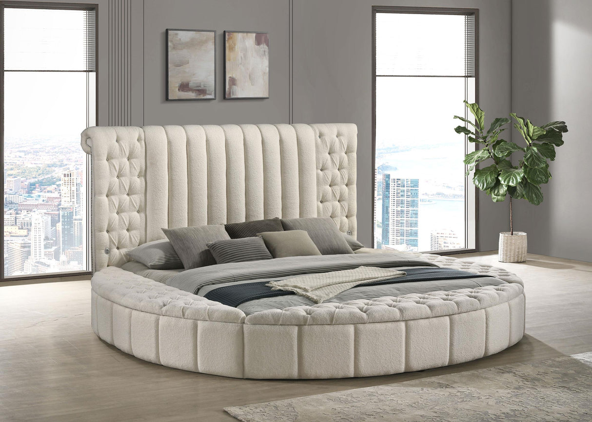Sonya Ivory Upholstered Eastern King Round Storage Bed by Coaster at Eve Furniture