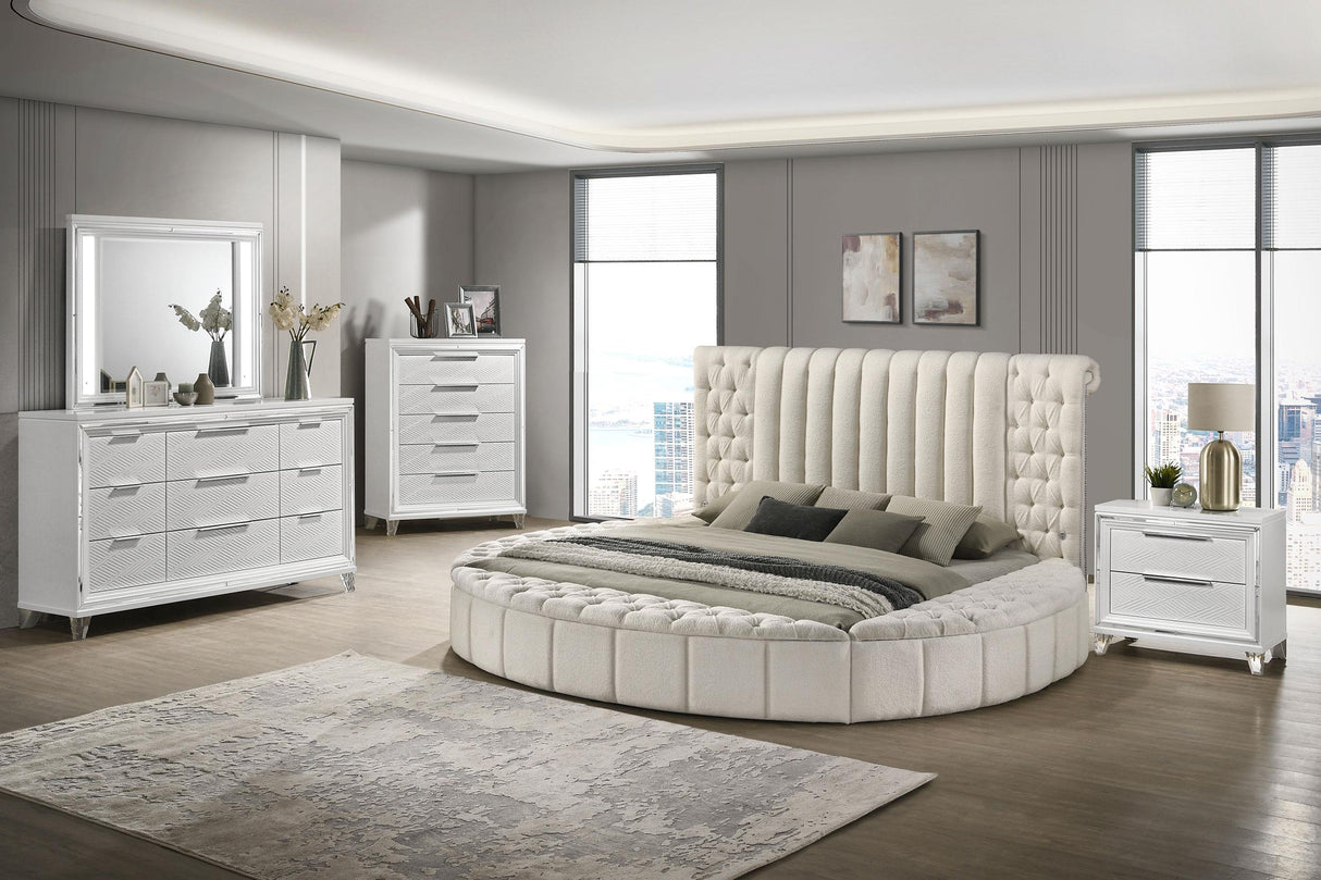 Sonya Ivory Upholstered Queen Round Storage Bed by Coaster at Eve Furniture