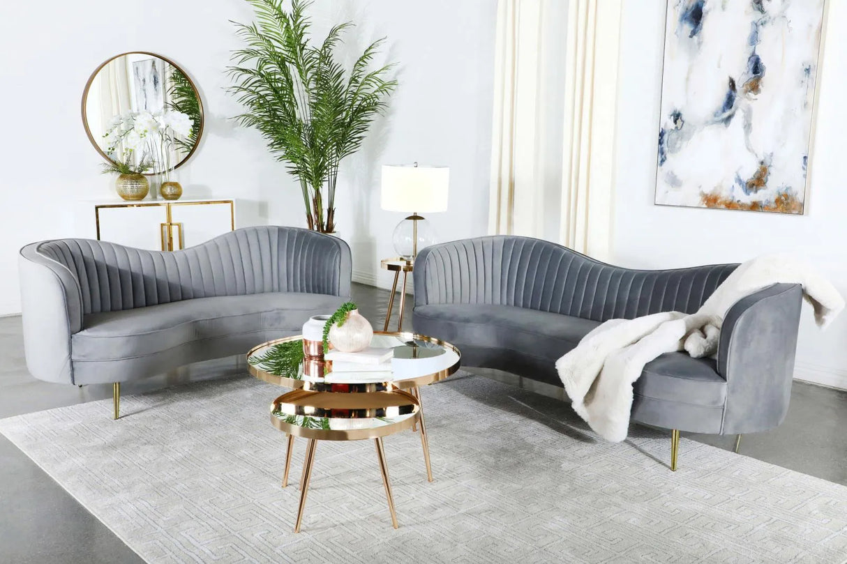 Sophia 2-piece Upholstered Channel Tufted Sofa Set Grey by Coaster at Eve Furniture