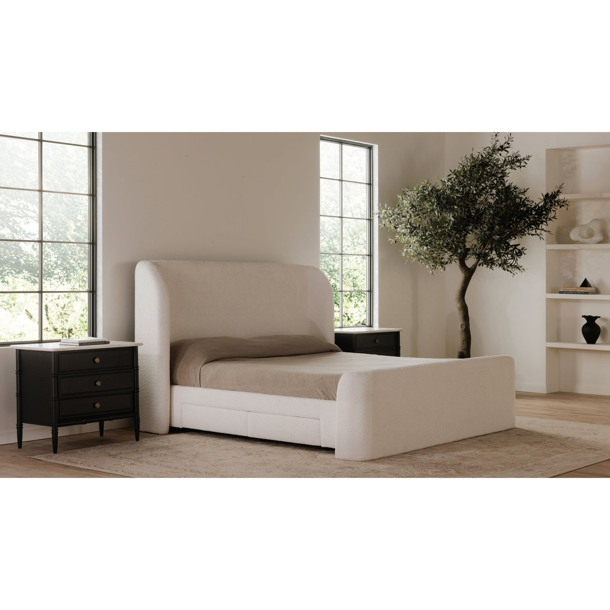 Sophia Cream Queen Storage Bed by MOES at Eve Furniture